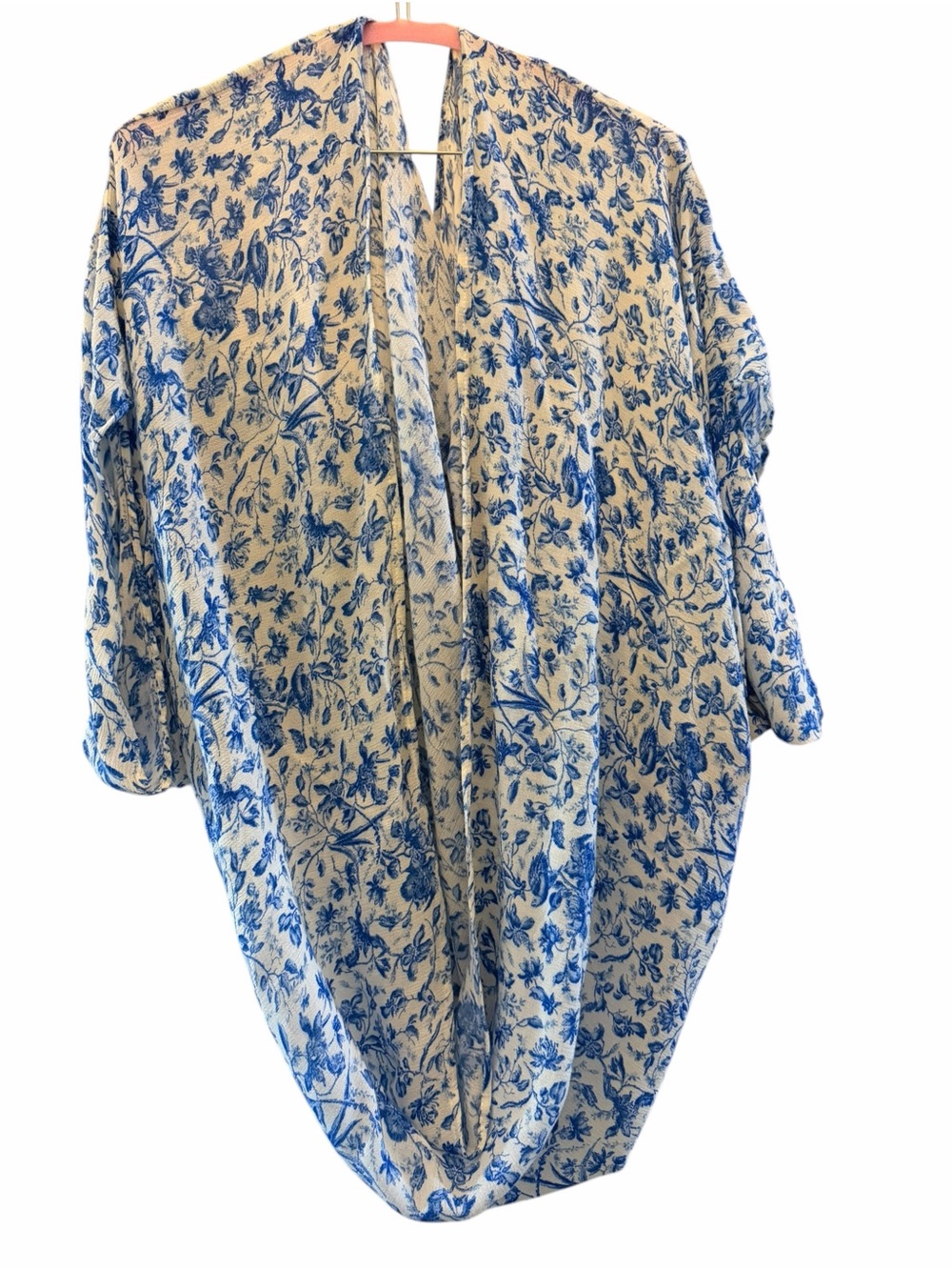 Lucky Brand Blue Ivory Toile Kimono Open Front Wrap One Size